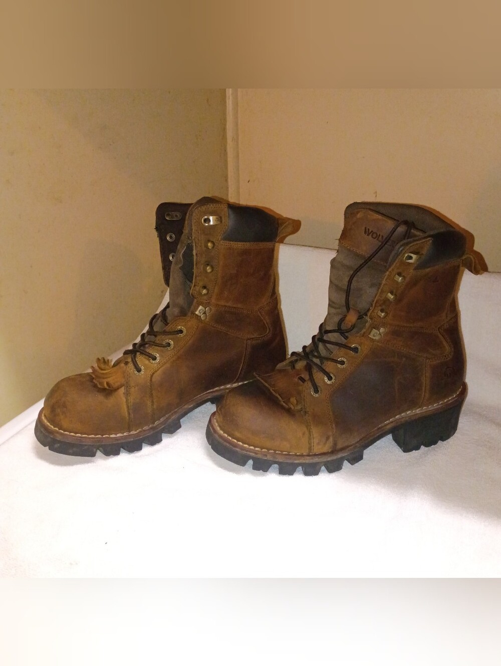 Men's Wolverines Leather Lace-Up Work Boots Size 8.5